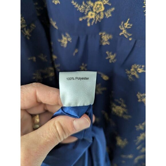 Park and Fifth Rennie Midi Dress women's size Large navy blue chiffon vneck - Picture 5 of 7